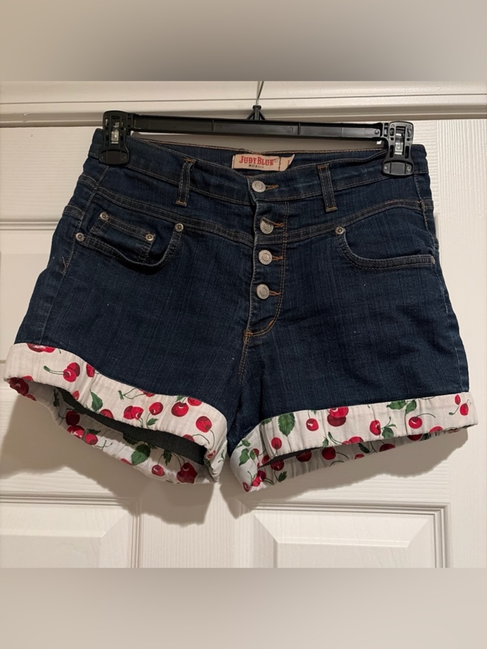 Judy Blue Dark Indigo Button-Front Denim Shorts with Cherry Cuff